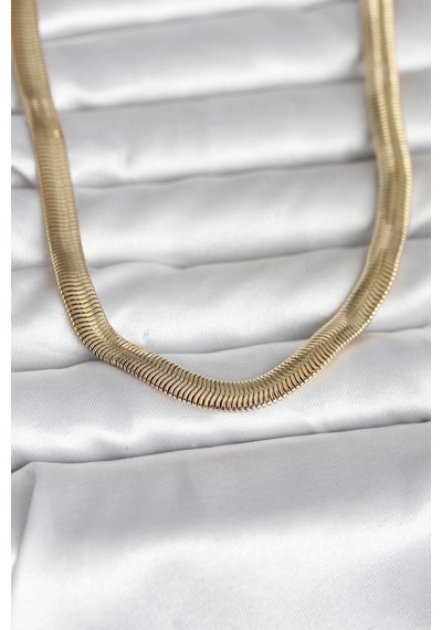 Cm 14k Gold Renk Kalın Yassı Yılan Zincir Model 45 Cm Kadın Kolye altın