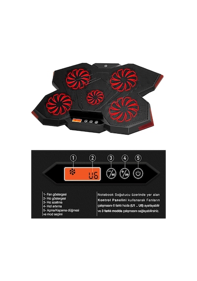 Frisby FNC-5255B GP5 E-Sport Desing 5 Fanlı Pro Standlı Notebook Soğutucu