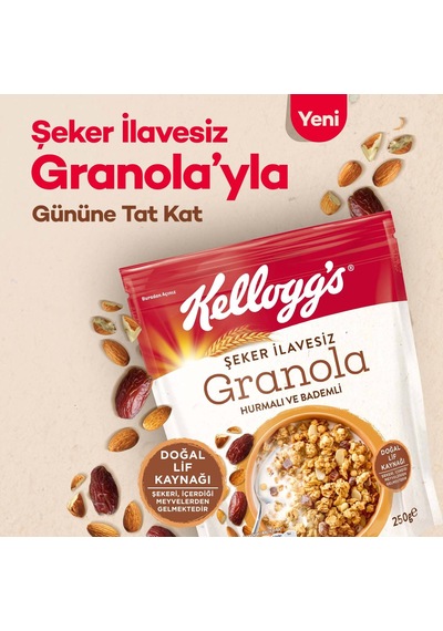 Kellogg's Şeker İlavesiz Hurmalı ve Bademli Granola 3 x 250 G