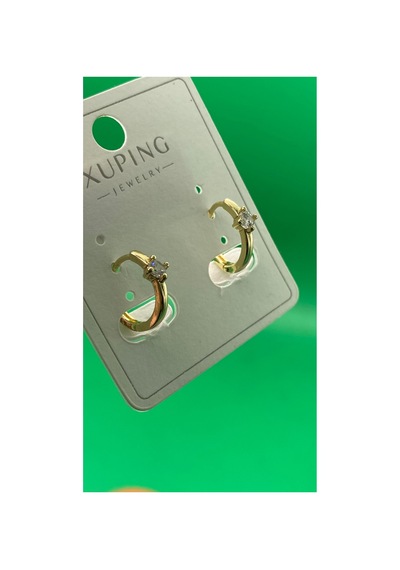 Xuping Altın Renginde Minimal Tek Taşlı Halka Küpe