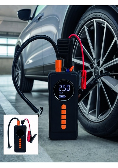 Dijital Lastik Şişirme Kompresörü Akü Takviye Powerbank Led Aydınlatmalı Acil Durum Cihazı 0