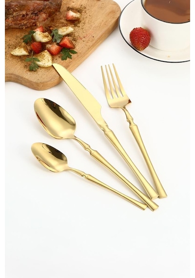Çelik 24 Parça 6 Kişilik Gold Yemek Kaşık Çatal Bıçak Set Cin738sr Çok Renkli