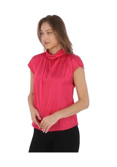 Yaka Drape Detaylı Saten Bluz 01-fuşya