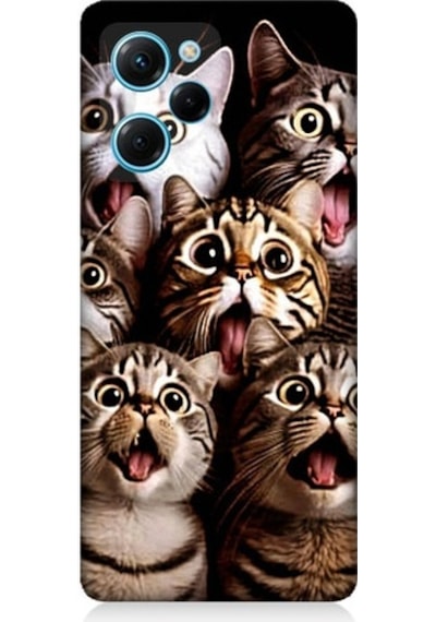 Xiaomi Poco X5 Pro Uyumlu Şaşkın Kediler Desenli Silikon Kılıf