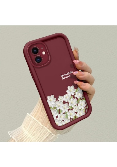 Apple  iPhone  11 Uyumlu  Darbeye Dayanıklı Kamera Korumalı Bordo Silikon Baskı Desenli Kılıf