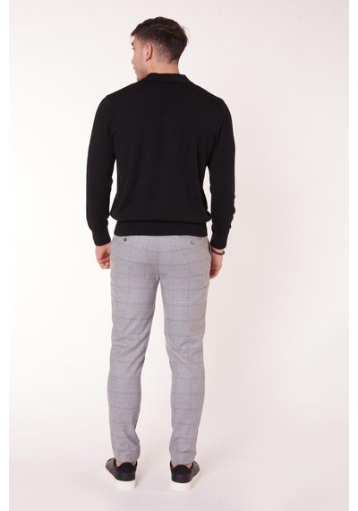 Braccas Erkek Beli Lastikli Slim Fit Ekoseli Gri Pantolon Gri