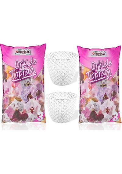 Orkide Saksısı Kristal 1.5L X2 Vitaminli Orkide Toprağı 6L