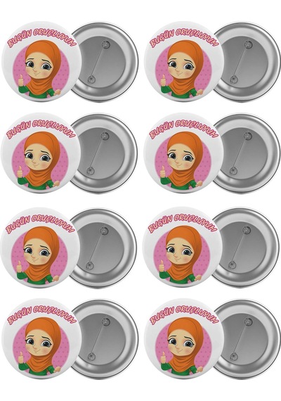 Bugün Oruçluyum Çanta Rozeti Seti 8 Adet En Büyük Boy 5.8Cm Iğnel (541731268)