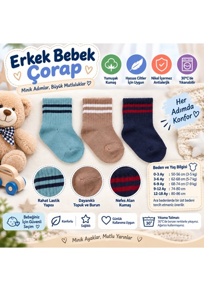 Geesglobal Assn Erkek Bebek Çorap Usb2200 Su Yeşili Adet Fiyatıdır renkli