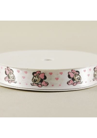 Bebek Minnie Mouse Temalı Beyaz Saten Kurdela 1.5 Cm. X 10 Metre 6