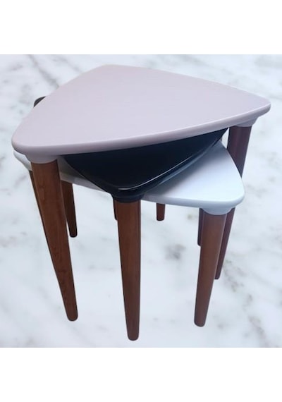 Zigon Sehpa Model 90517 Konik Ayak Üçgen Tabla Üç Renk Kutuda Sevk El Yapım