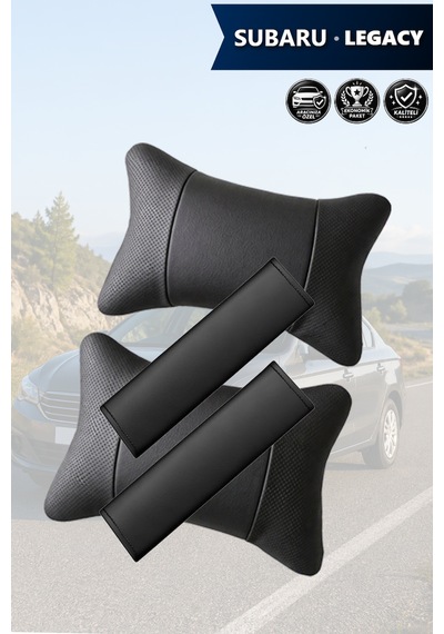 Subaru Legacy Uyumlu Set Deri Kemer Koruyucu Siyah Deri Yastık Lüks