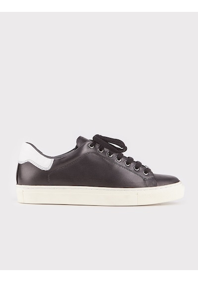 Hakiki Deri Siyah Sneaker Bağcıklı Kadın Spor Ayakkabı Siyah
