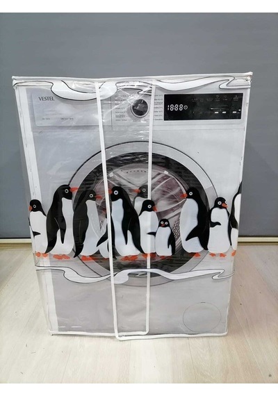 Penguen1 Desenli Şeffaf Çamaşır Makinesi Örtüsü 0,18 Mm Kalınlığında