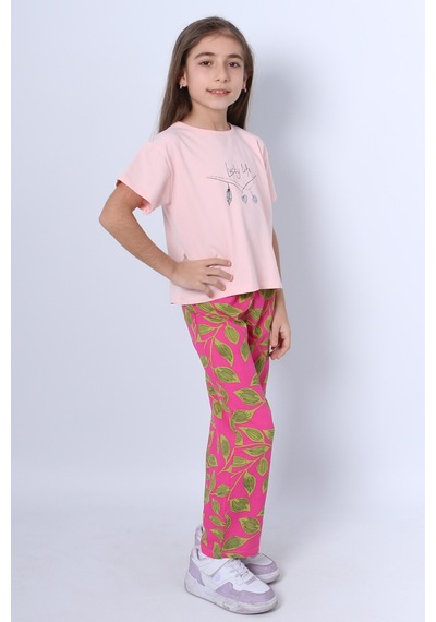 Hçm Kız Çocuk İkili Takım Baskılı Oversize İspanyol Paça E15 Pembe