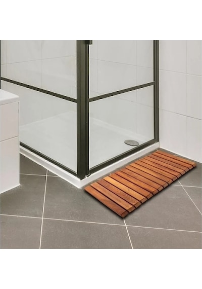 Reyo Ahşap İpli Banyo Paspası, Bahçe Balkon Paspası 40x50cm Kahverengi