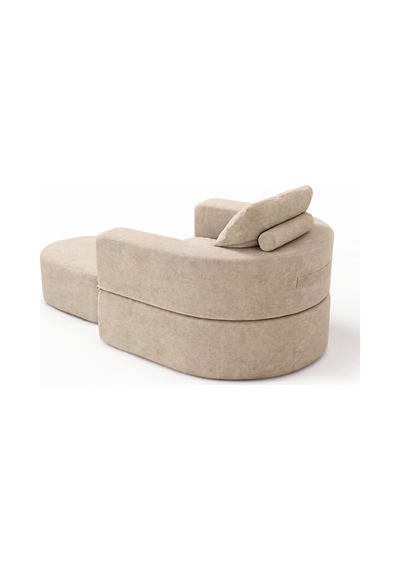 Homedius Sofa Bed Katlanır Yatak Olabilen Berjer Koltuk Puf Seti Krem