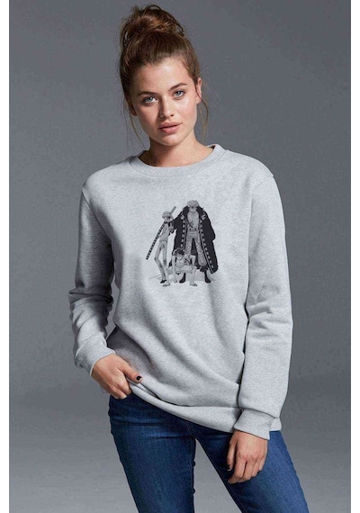 Anime One Piece Baskılı Gri Kadın Sweatshirt (528296989)