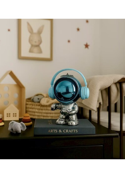 Dekoratif Astronot Heykelcik Mavi Reçine + Galvaniz Kaplama 285mm