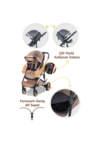 Baby Care Bebek Arabası - Bc 440 Colarado Chrome - Travel Oto Koltuklu Krom Bebek Arabası - Kahve