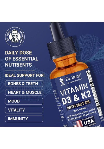 Dr. Berg Maximum Strength Vitamin D3 K2 Liquid Drops With Mct Oil 5,000 Iu 30 Ml