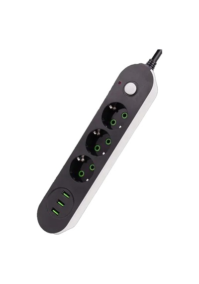 Termal Akım Korumalı Akıllı 3 Lü Grup Priz Ve 3 Lü Usb Şarj Portu 2m Uzatma Kablolu 0