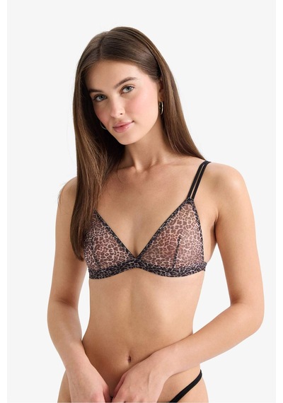 Defacto Leopar Desenli Tül Kapsız Pedsiz Balensiz Triangle Bra G4694ax26spbk81 Siyah-bk81
