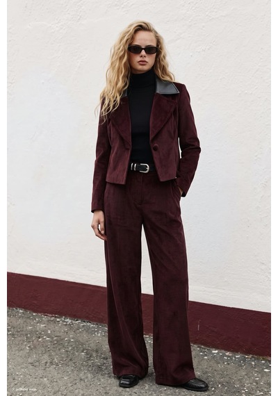 Sateen Kadife Pantolon - Bordo-138025