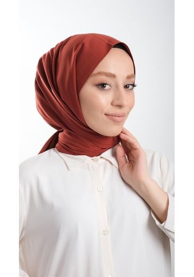 Hürrem Bone Kiremit Düz Klasik Şal Medine Ipeği Sade 202103_05 Kiremit