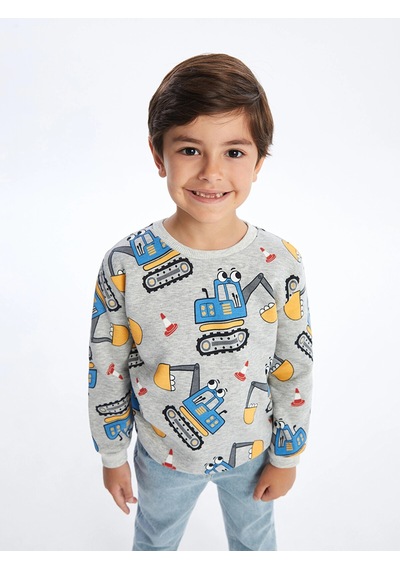 LC Waikiki Lcw Baby Bisiklet Yaka Uzun Kollu Baskılı Erkek Bebek Sweatshirt Gri
