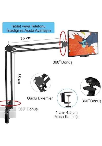 Hymark Esnek Metal Uzun Kollu Telefon Tablet Tutucu Teleskopik