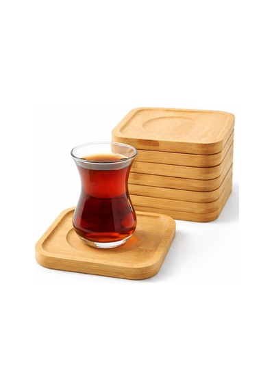 6 Lı Bambu Kare Çay Tabağı/çay Bardağı Tabağı 10 Cm Multi