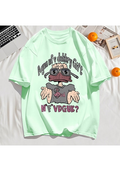 Startmore Y2k Vintage Tişört Tee Bir İnsan Gözlük Giyen Baskı Yeşil