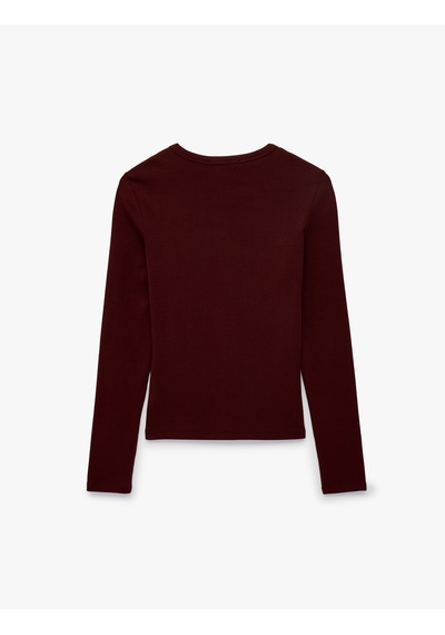 Koton Bisiklet Yaka Uzun Kollu Basic Tişört Bordo 7wak50022ek