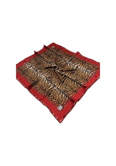 Levidor Twill İpek Eşarp - 4062-10 Zebra Desenli Kırmızı - Kırmızı