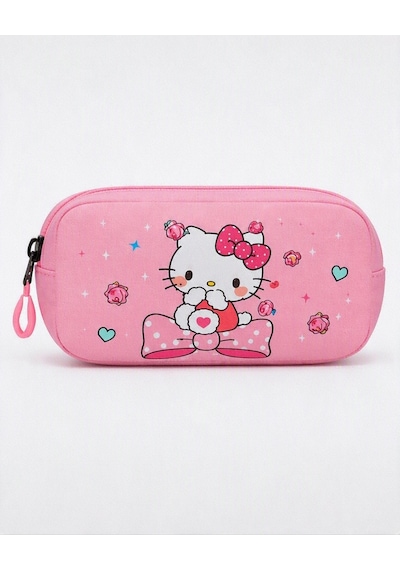 Hello Kitty Baskılı Özel Tasarım Ortopedik Su Geçirmez Cüzdanlı Okul Çantası Termal Beslenme Ve Kalemlik Seti Pembe