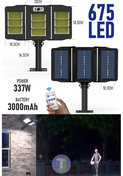 Technojet 675 Ledli Solar Güneş Enerjili Kumandalı Hareket Sensörlü Bahçe Aydınlatma Sokak Lambası Beyaz