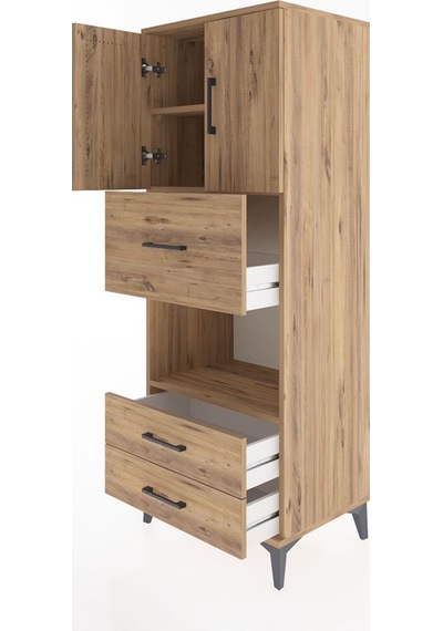 Hyperion Dolap 3 Raflı 3 Çekmeceli 2 Kapaklı 60x44x163 Çam-çam Çam
