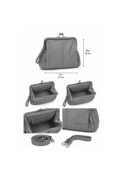 Just Polo Kadın Çift Askılı Çanta 18x20 Cm Fermuarlı Günlük Omuz Ve El Çantası Gri