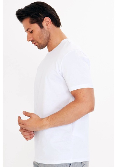 Trendhill Erkek Beyaz Pamuklu Bisiklet Yaka Büyük Beden T-shirt Byz5014b
