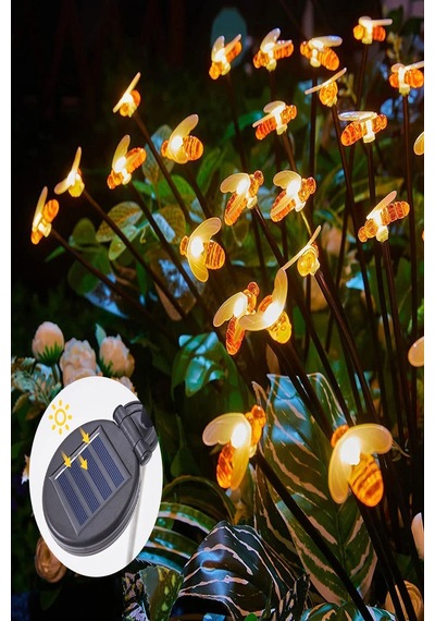 2 Adet 8 Dal Bal Arısı Solar Güneş Enerjili Bahçe Ve Saksı Dekoratif Aydınlatma