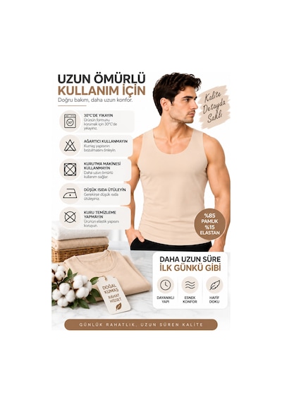 Westicgiyim Erkek Ten Rengi Lazer Kesim Atlet Pamuklu Esnek Dikişsiz İz Yapmayan Rahat Günlük İç Giyim S-3xl Bej