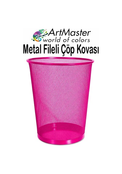 Pembe Çöp Kovası Paslanmaz Çelik Fileli 1 Adet Ofis Büro Okul Çöp Kovası Metal Delikli Kolay Kullanım Pembe