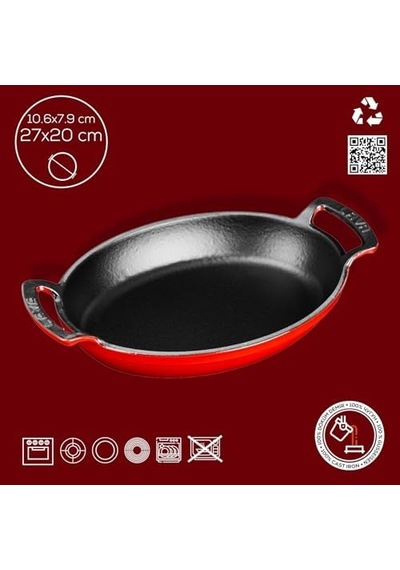 Metal Oval Kuplu Döküm Tava 27x20, Kırmızı Açık Bakır