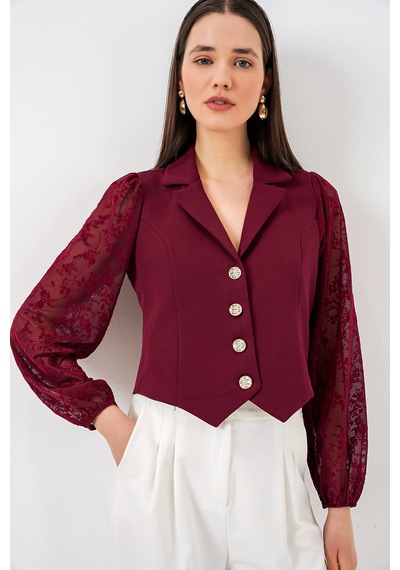 Bigdart Kadın Desenli Kısa Ceket 0751 - Bordo