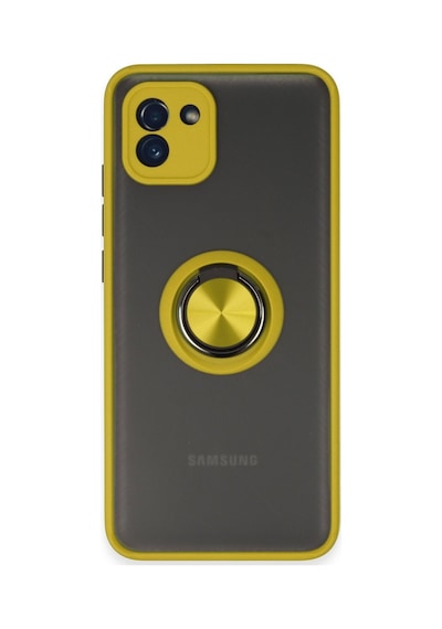 Samsung Galaxy Uyumlu A03 Kılıf Montreal Yüzüklü Silikon Kapak - Sarı Bz8683140465285
