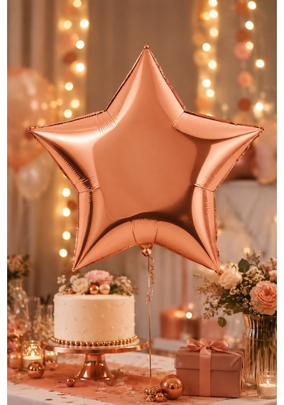 Folyo Balon Yıldız Rosegold 18 İnç 45 Cm Metalik Doğum Günü Nişan Söz Parti Süsleme Dekoru Çok Renkli