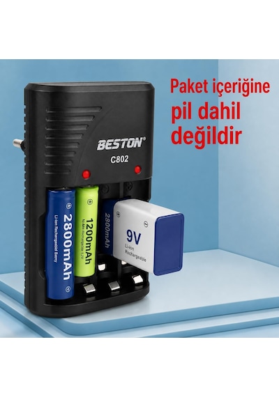 Aa Aaa 9v Pil Şarj Cihazı Ni-mh Ni-cd Uyumlu Akıllı Şarj Özellikli Led Göstergeli Aşırı Charge Korumalı 2 Li 4 Lü Pil Charge Adaptörü Beston C802