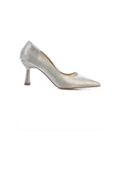 Shoetek Luana Kadın Stiletto Kroko Desenli Topuklu Ayakkabı Altın Simli Altın Simli