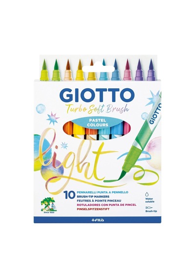 Turbo Soft Brush, Fırça Uçlu Markör, Suda Çözünür, 10 Pastel Renk